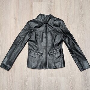 Vintage The Leather Ranch Smooth Leather Moto Jacket Womens 1 XS Zip Made Canada